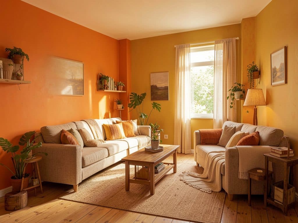 Salón de una vivienda recién pintado con tonos acogedores en Narón