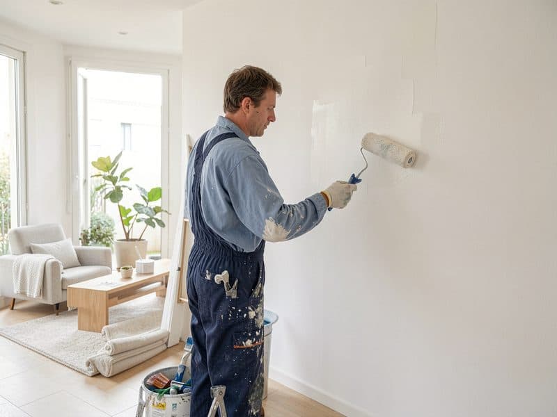 Pintores de Pidenor Galicia pintando el salón de una vivienda en Narón